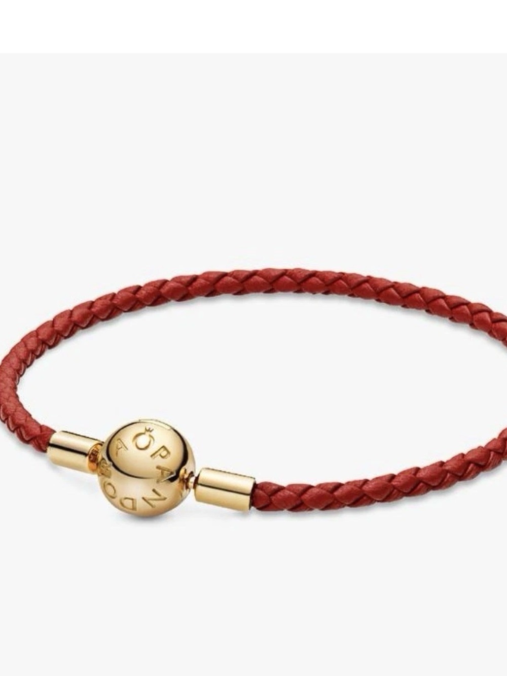 Authentic PANDORA 14K Gold Plated Red Woven Leather Charm Bracelet Brand New